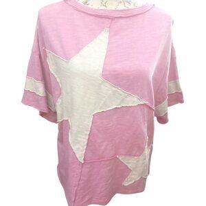 Oversized Quilted Star Patch Lightweight 100% Cotton Boho Chic Varsity Top